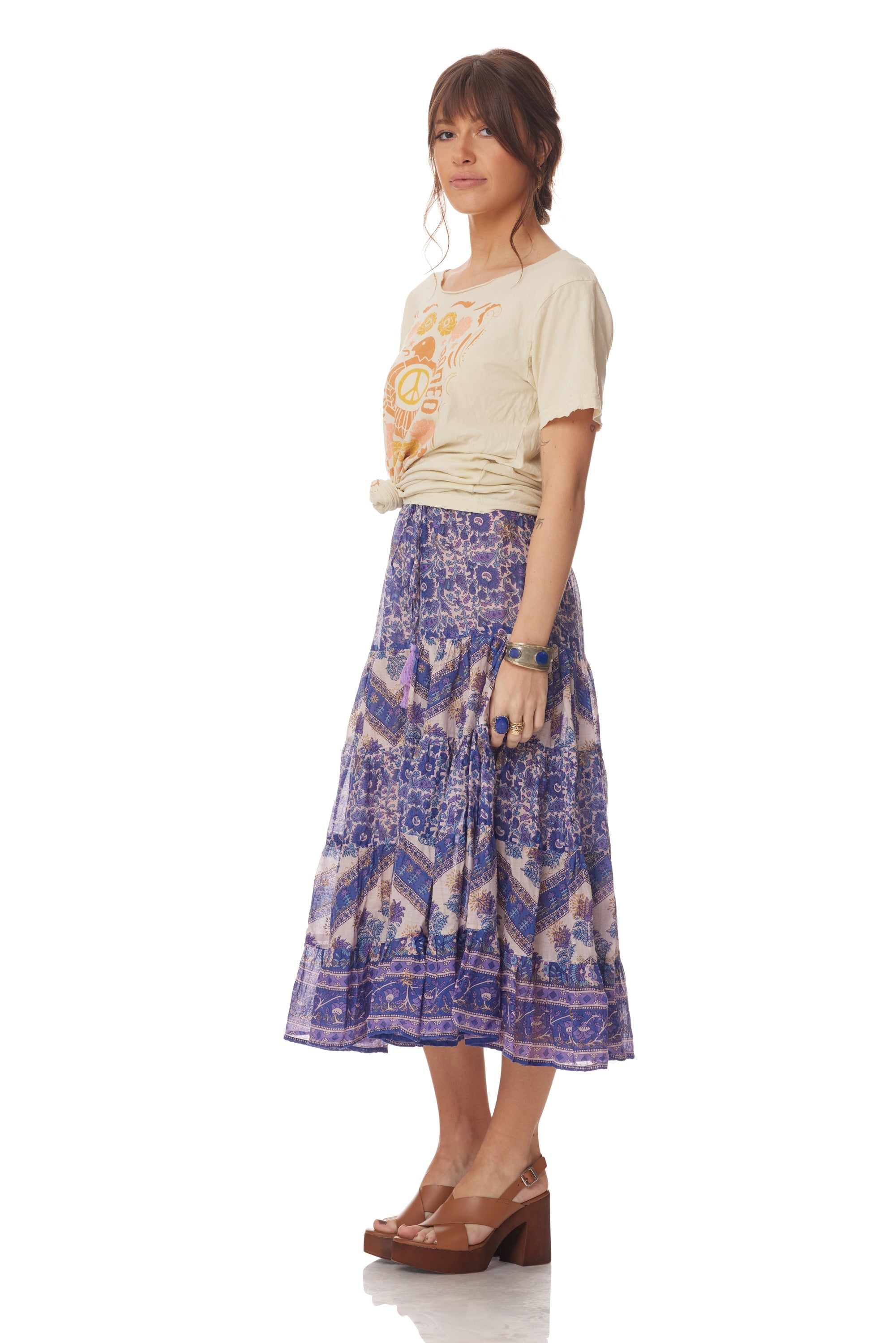 Rosa Printed Midi Skirt Liberty Blue - Blue Boheme