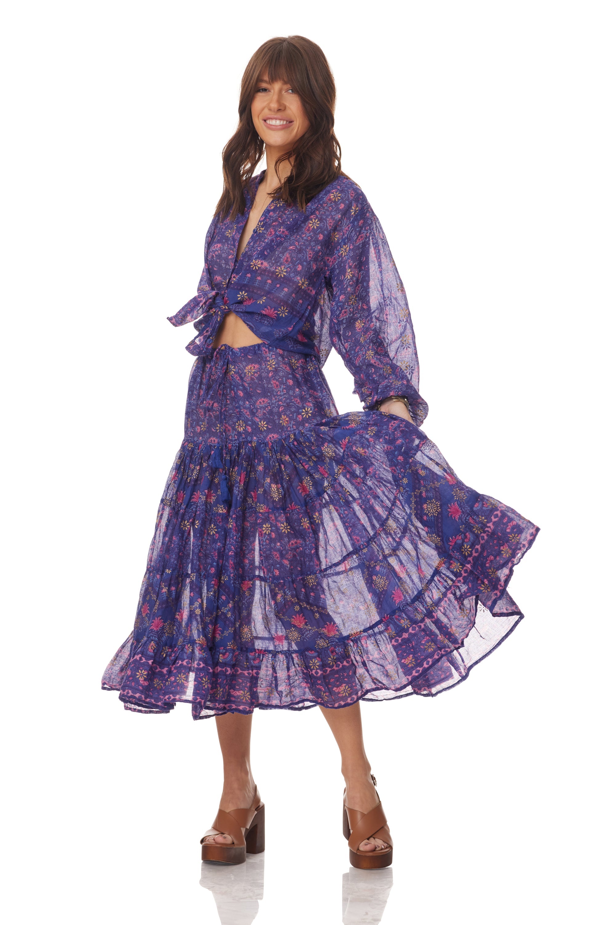 Rosa Printed Midi Skirt Indigo