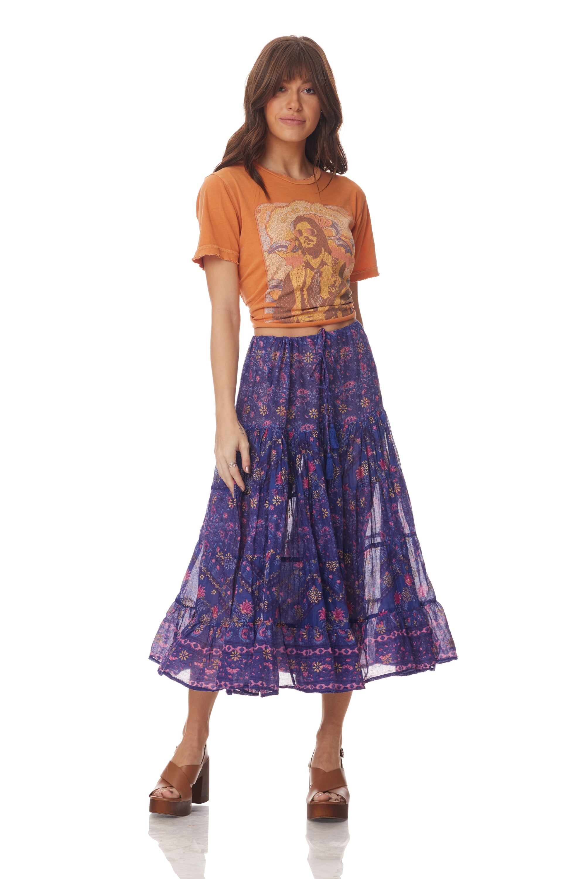 Rosa Printed Midi Skirt Indigo