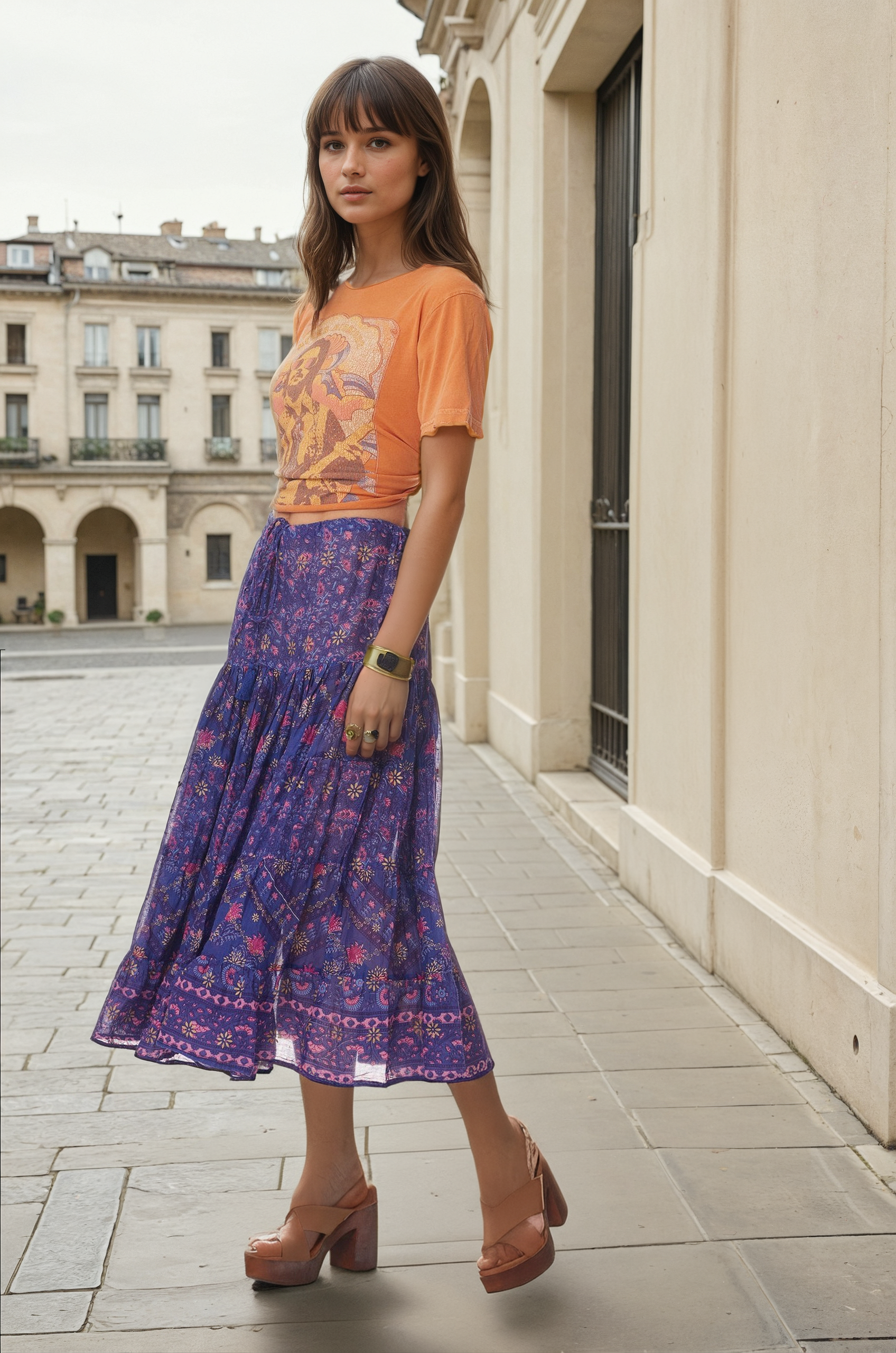 Rosa Printed Midi Skirt Indigo
