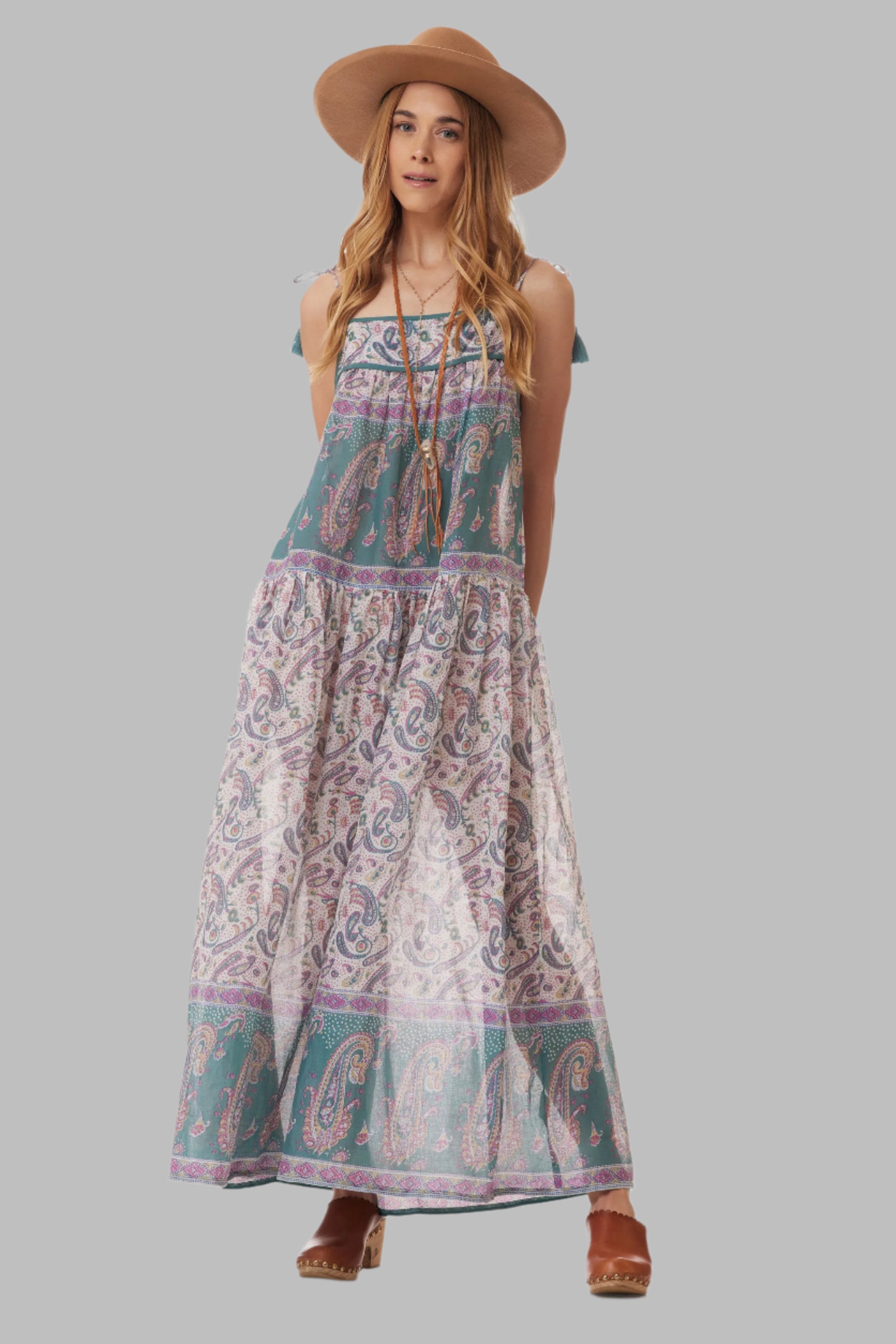 Betsy Printed Maxi Tank Dress Teal