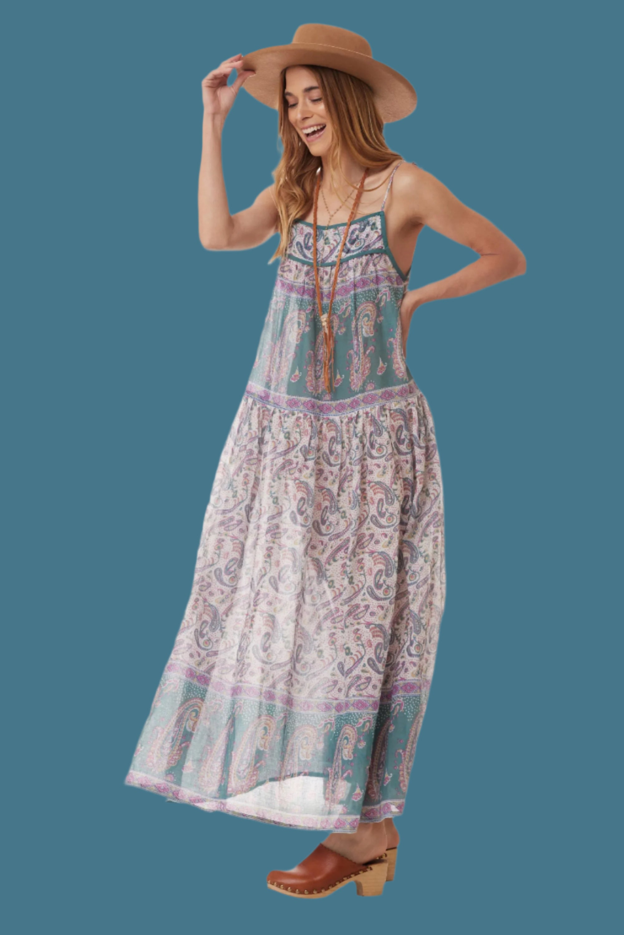 Betsy Printed Maxi Tank Dress Teal
