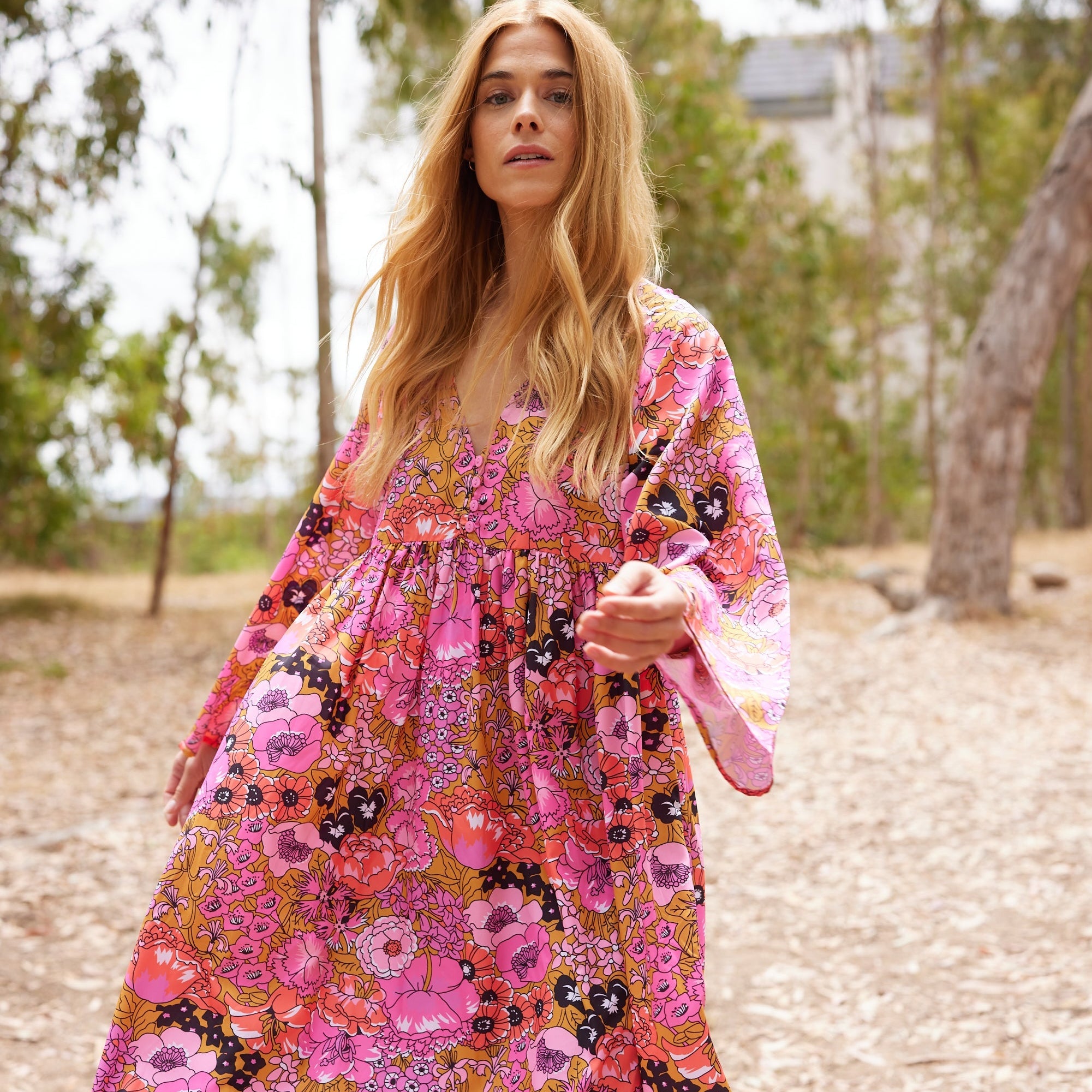 Hawaii Printed Maxi Dress Pink M/L