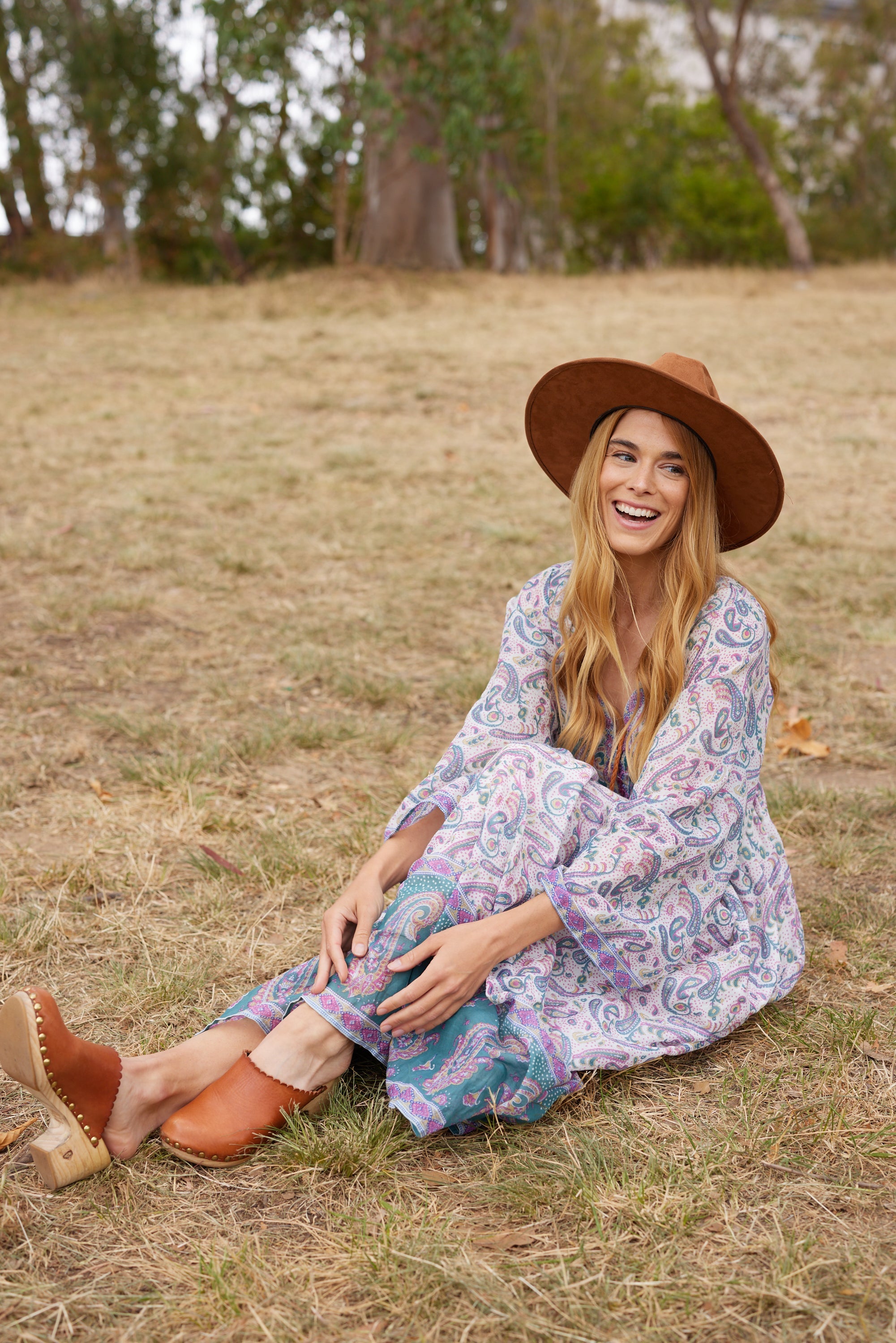 最終価格　BLUE BOHEME Printed Long Dress Petal Printed Long Dress Teal – Blue Boheme