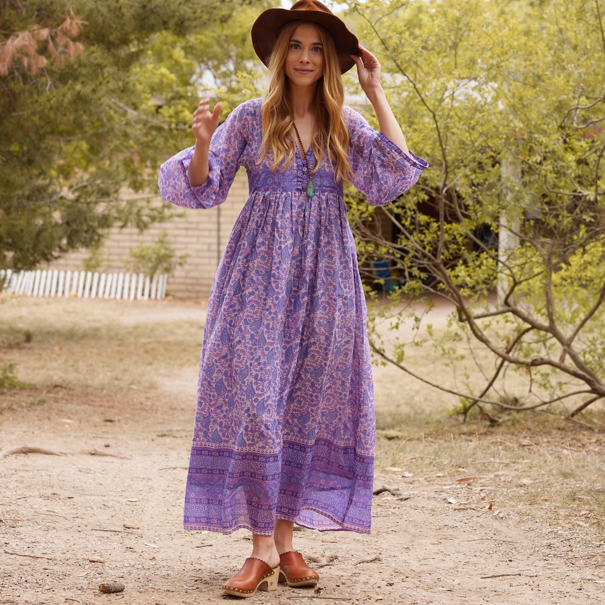 Jade Printed Maxi Dress With Butterfly Sleeves Lavender