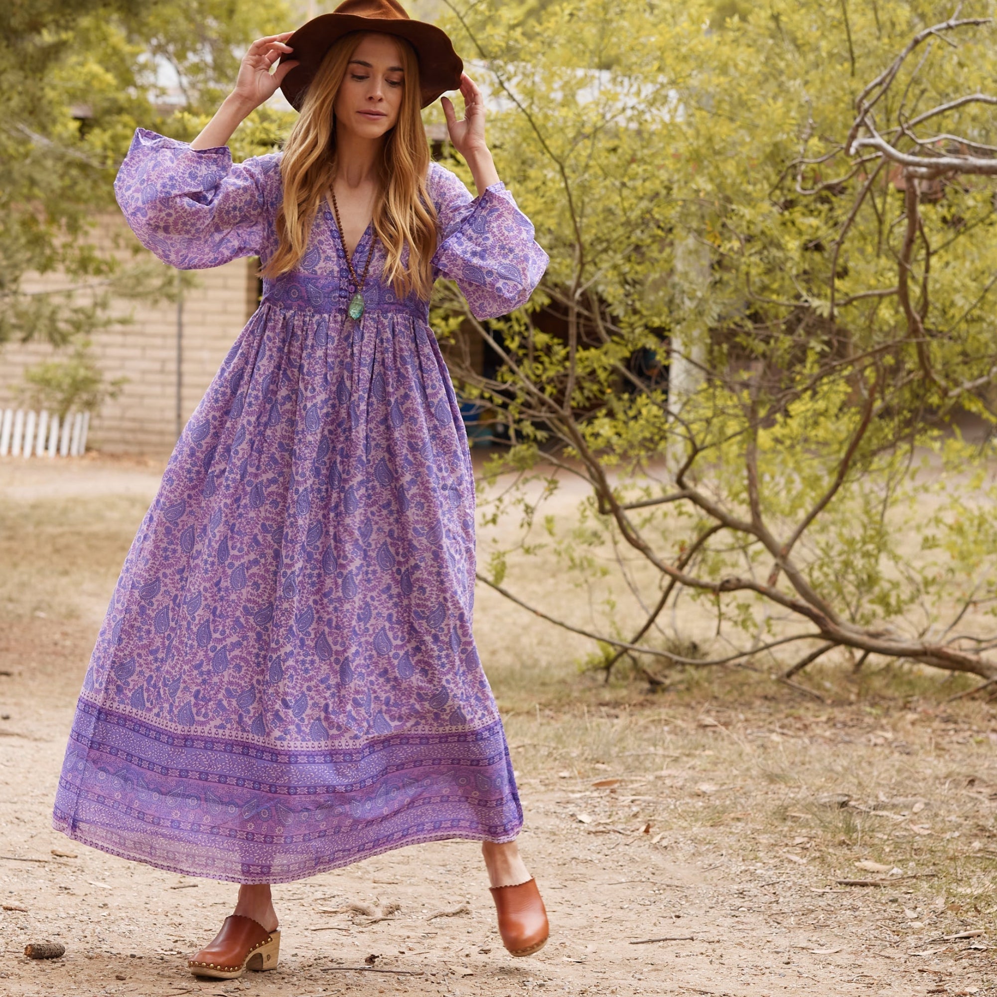 Jade Printed Maxi Dress With Butterfly Sleeves Lavender
