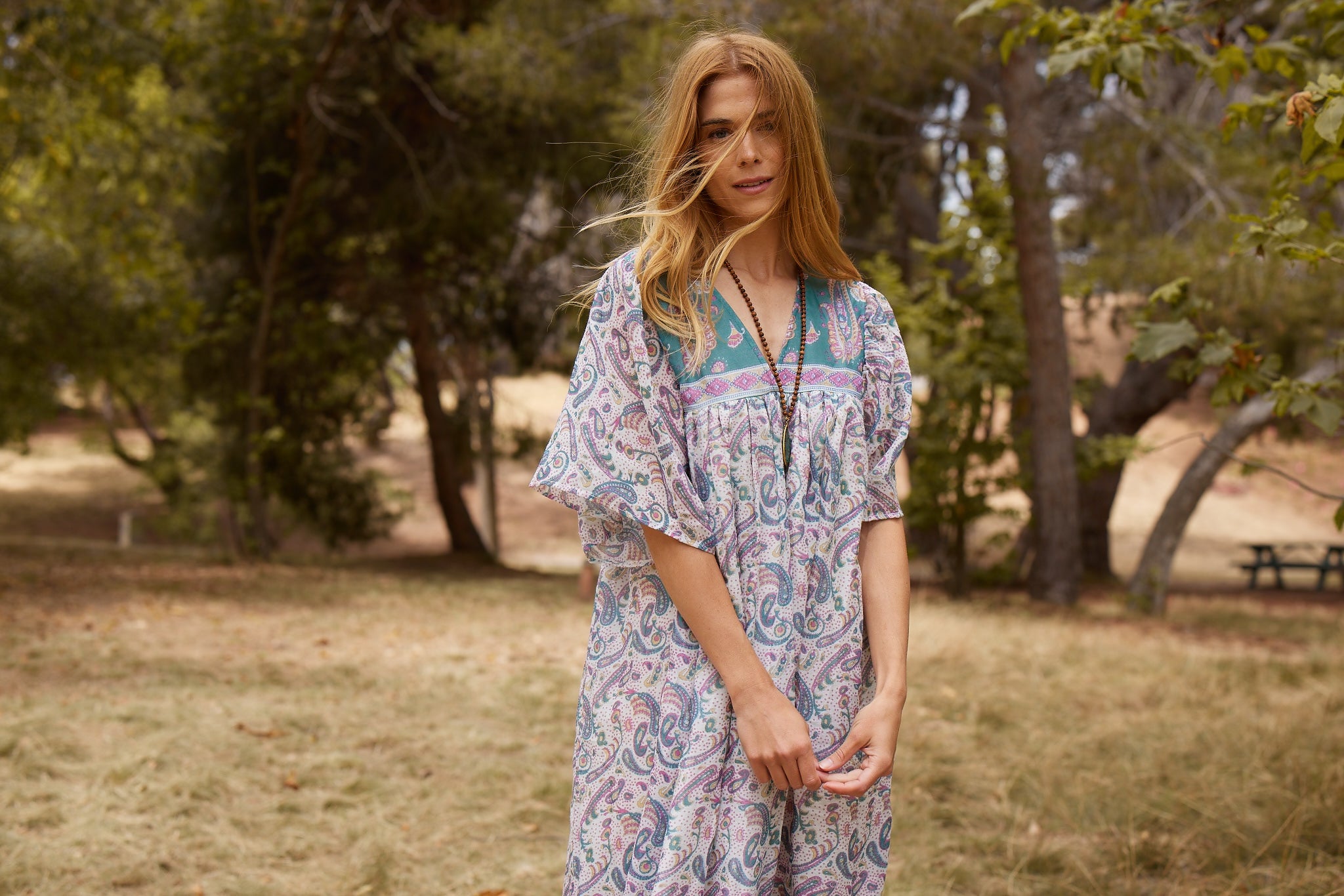 Petal Printed Long Dress Teal