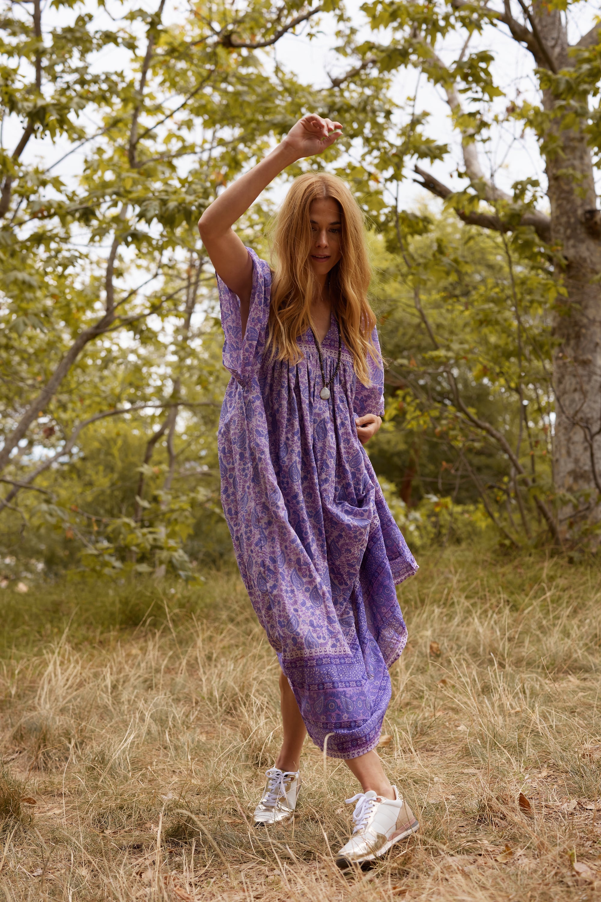 Petal Printed Long Dress Lavender – Blue Boheme