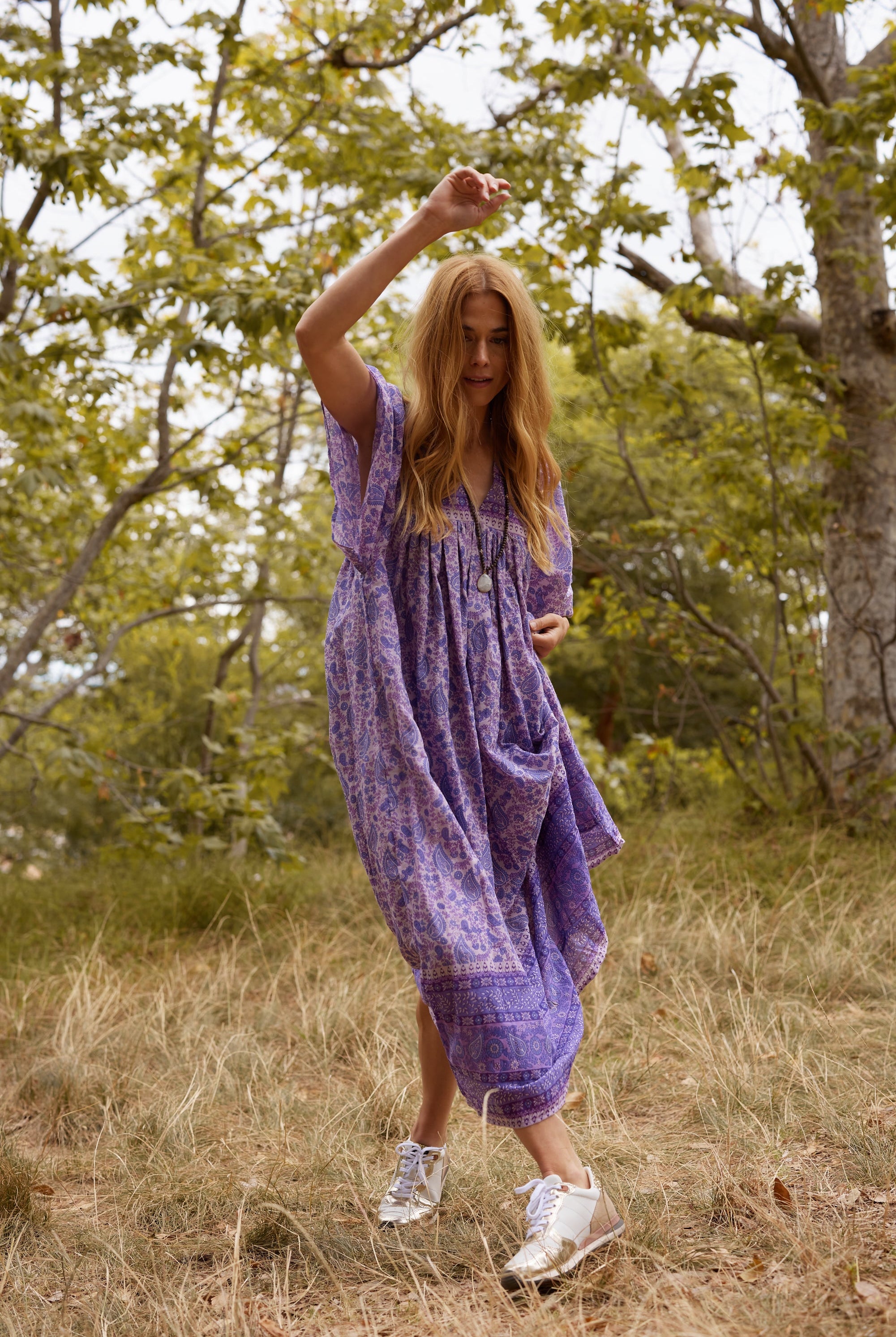 Petal Printed Long Dress Lavender - Blue Boheme