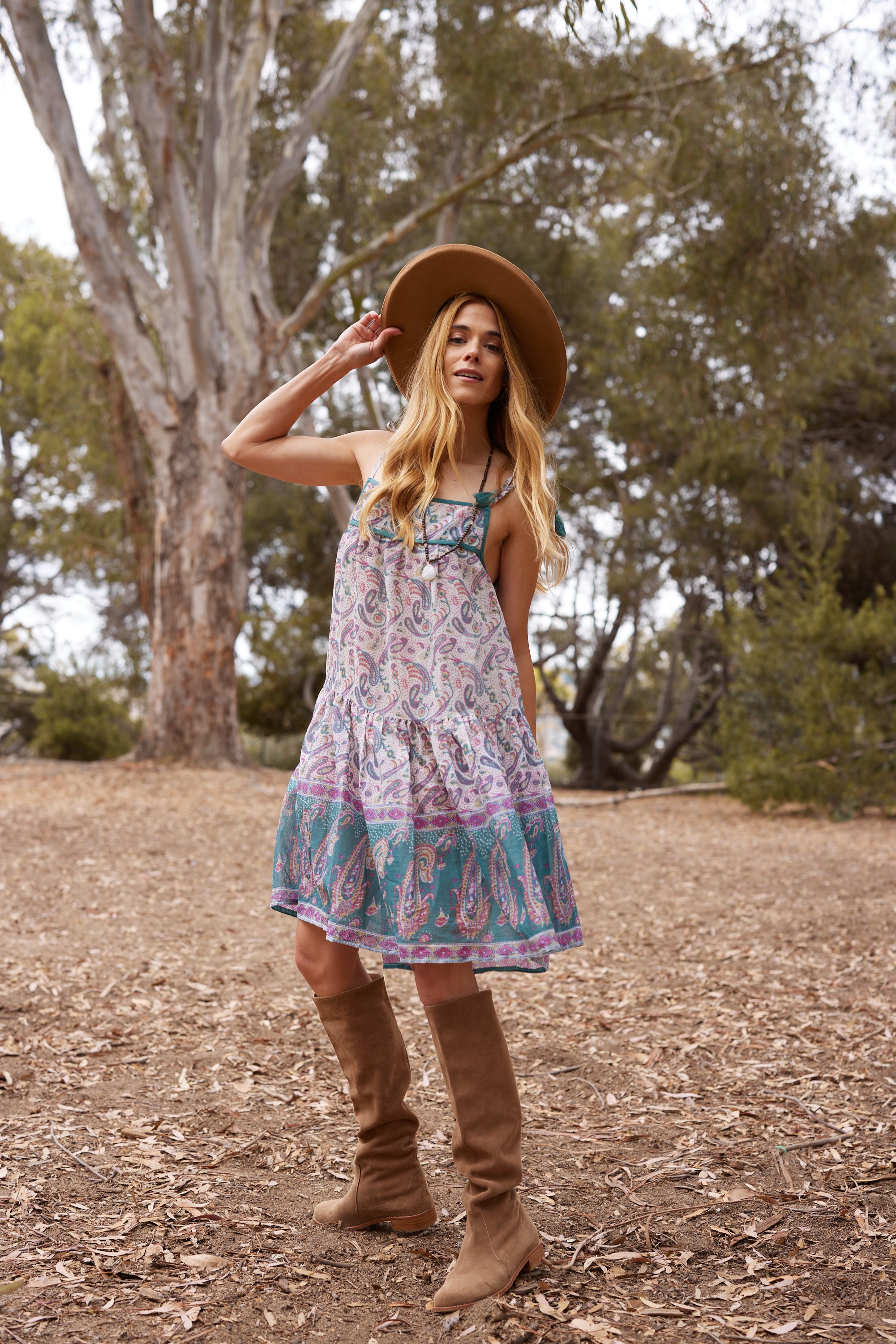 Betsy Printed Short Tank Dress Teal