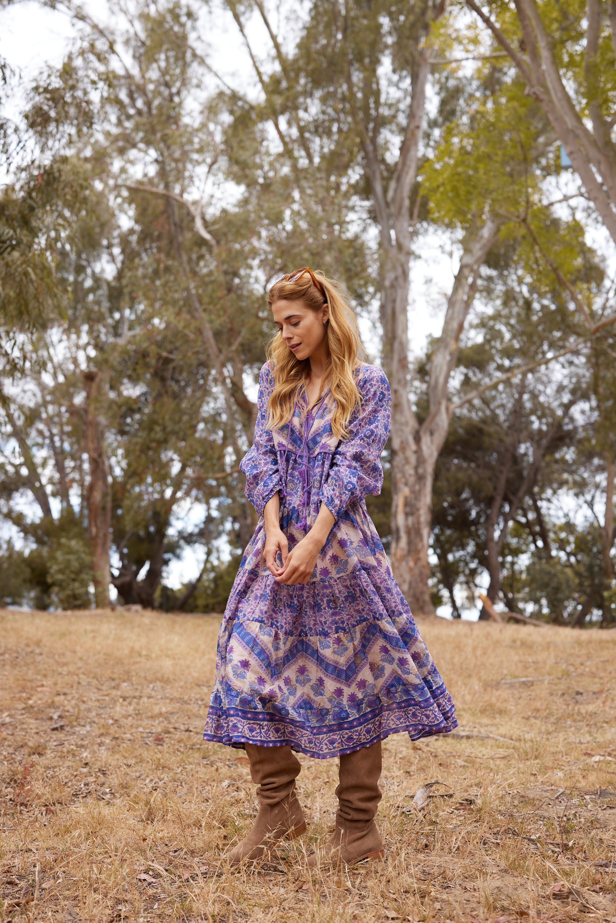 Kayla Printed Long Dress Liberty Blue