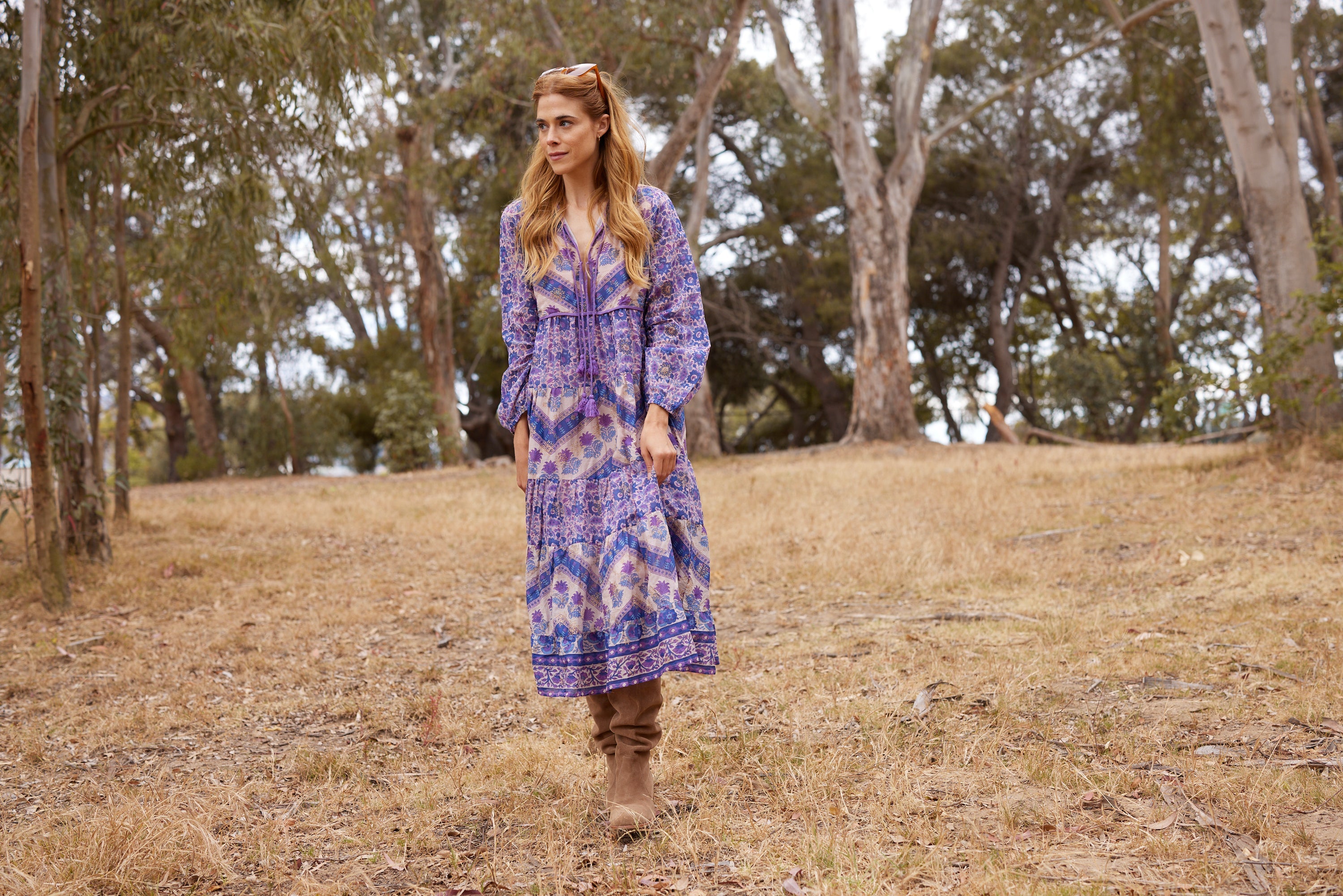 Kayla Printed Long Dress Liberty Blue