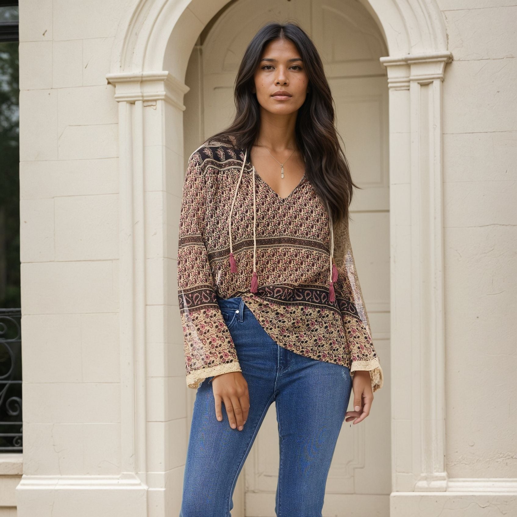 Bahiya Printed Blouse Vintage Brown