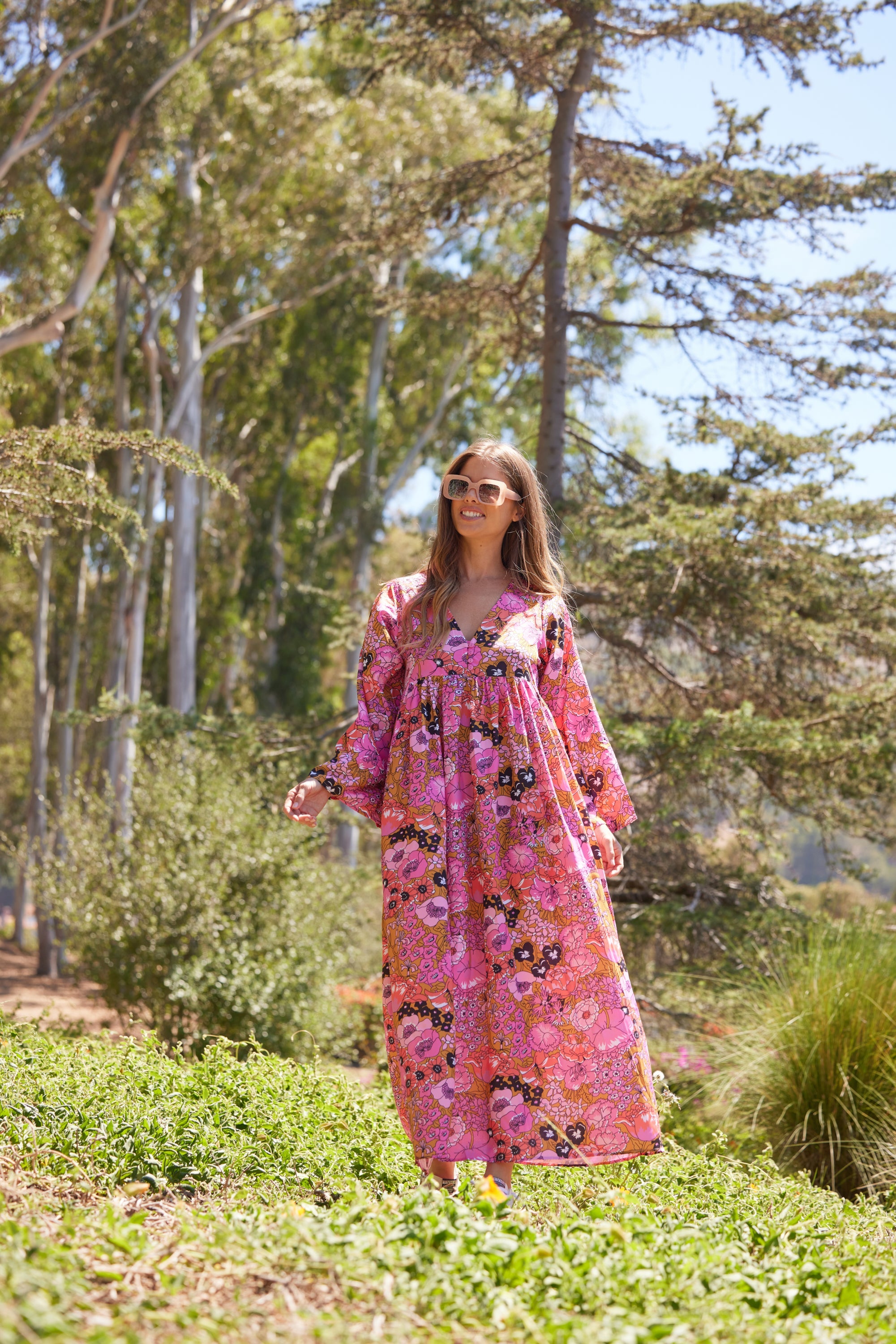 Charlotte Printed Long Dress Vintage Blue – Blue Boheme