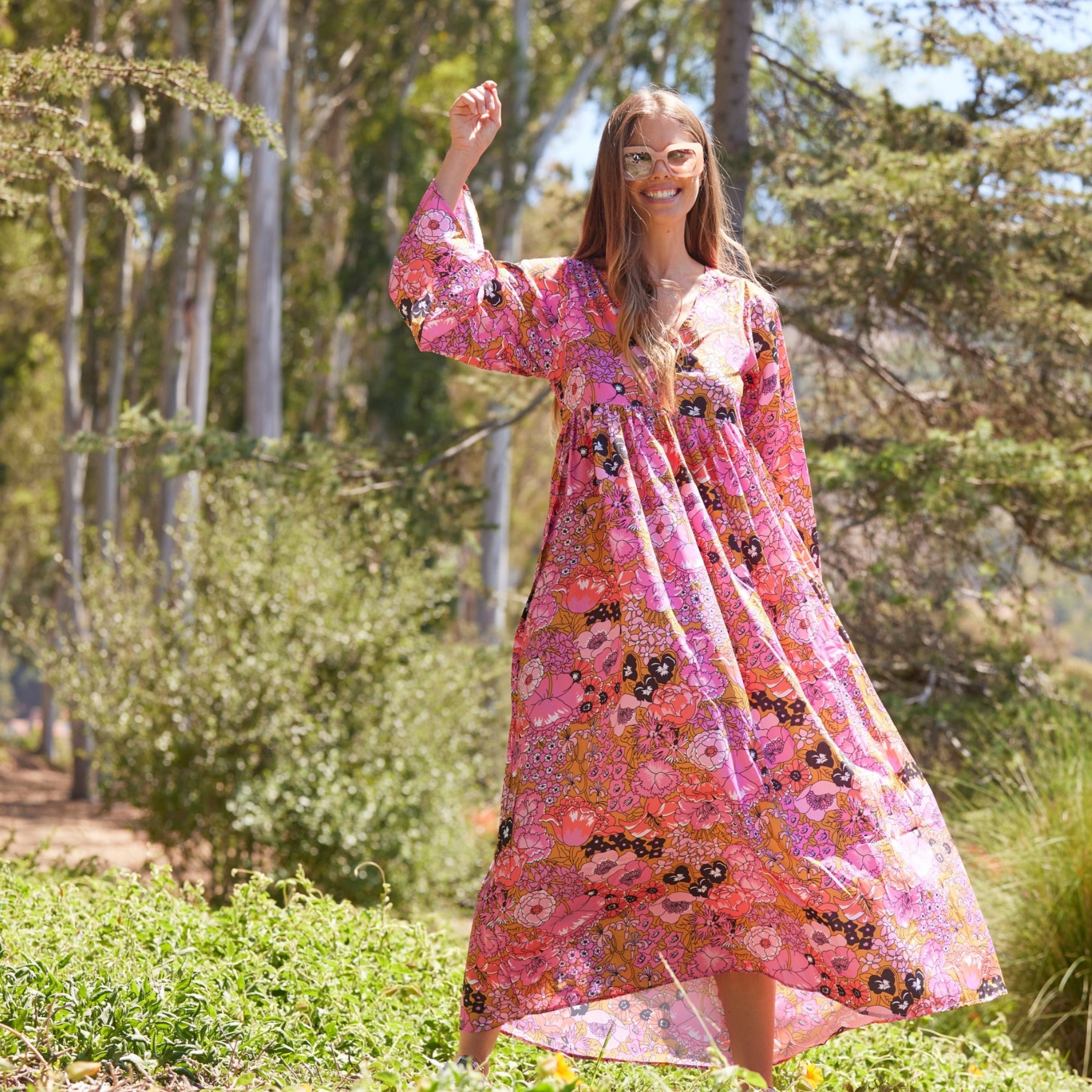 Hawaii Printed Maxi Dress Pink