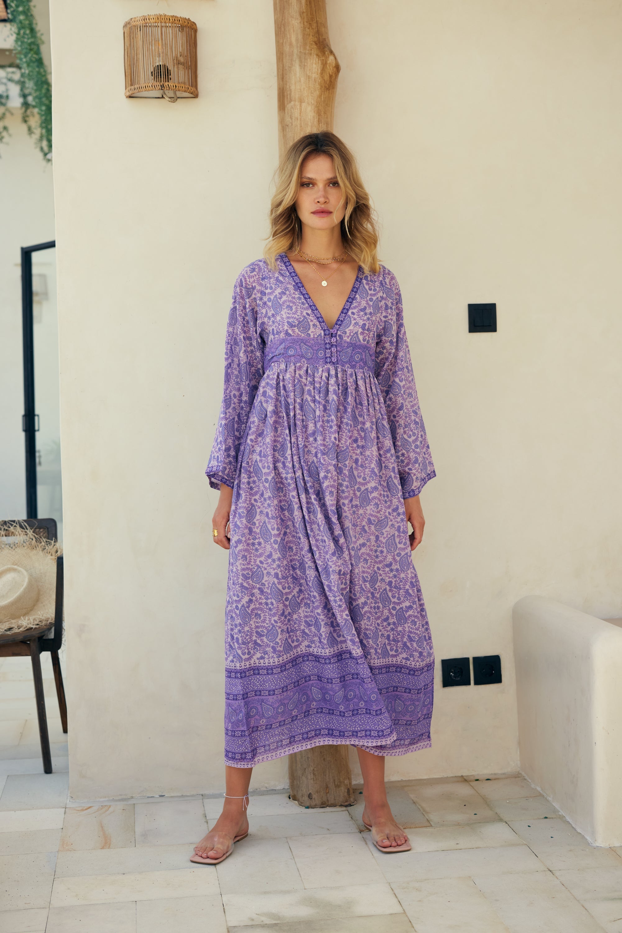Jade Printed Maxi Dress Lavender - Blue Boheme