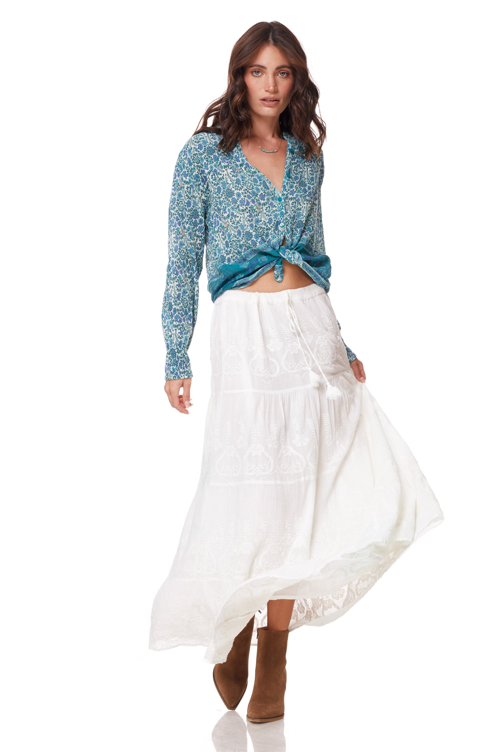 Serenity Embroidered Maxi Skirt Natural