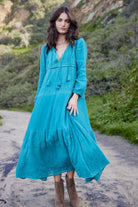 Serenity Embroidered Maxi Dress Teal - Blue Boheme
