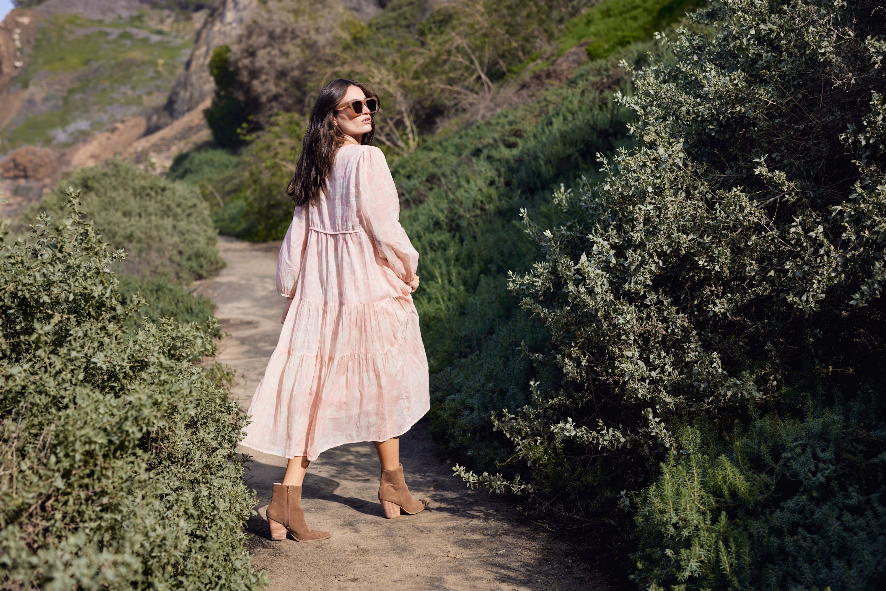 Kayla Printed Long Dress Coral