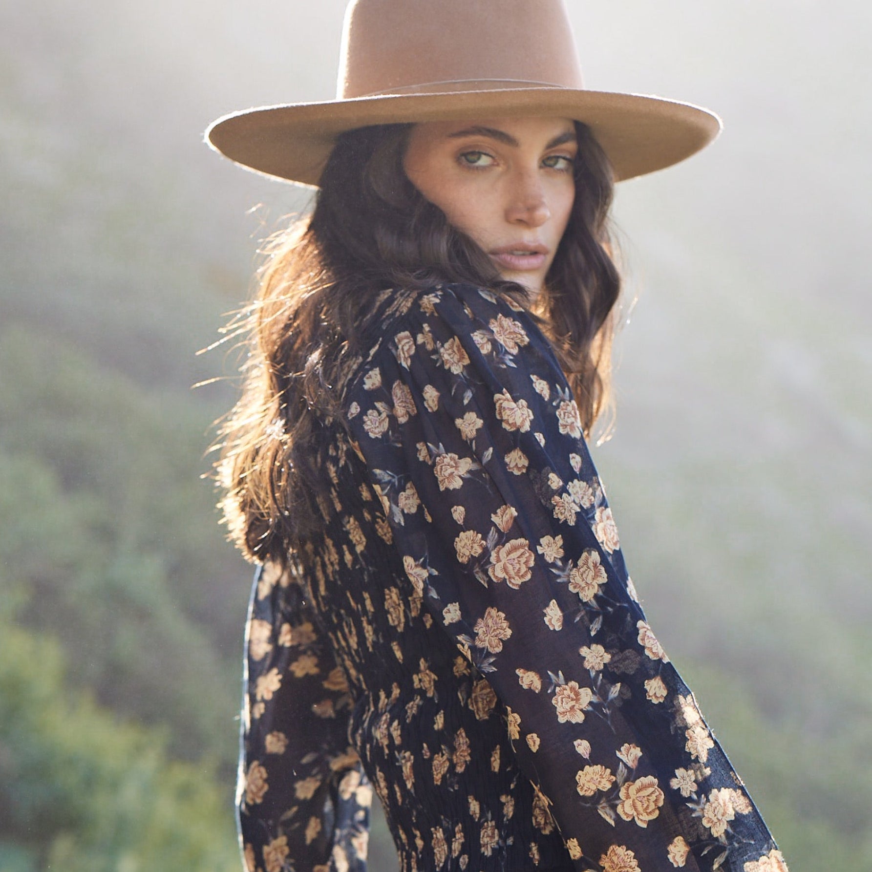 Morgan Printed Blouse Long Sleeves With Open Collar Black Rose