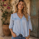 Kelly Blouse Short Sleeves With Lace Blue