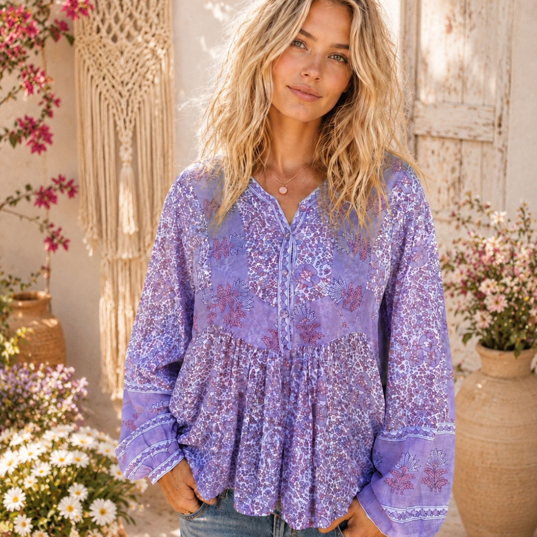 Marilou Printed Long Sleeves Blouse Lilac