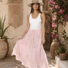 Mylene Hand Embroidered Maxi Skirt Peach