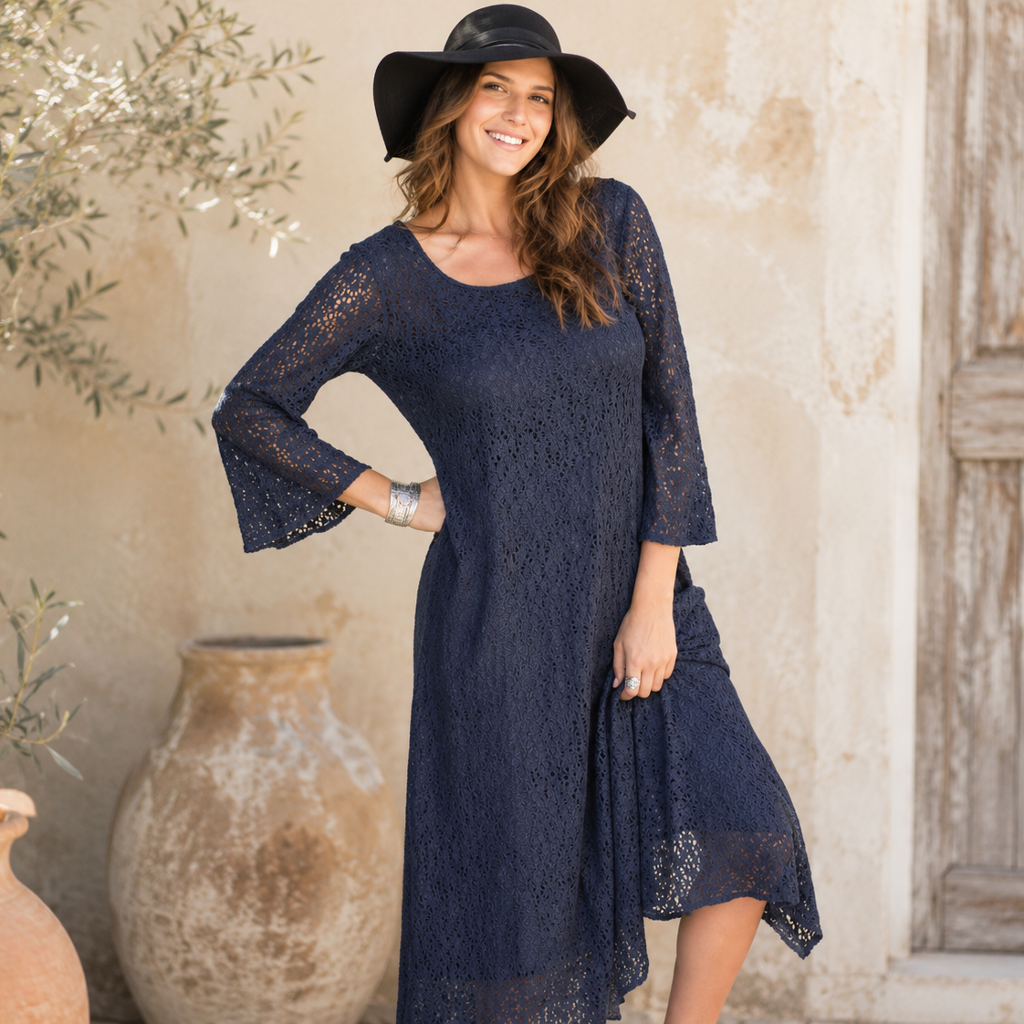 Ibiza Lace Maxi Dress or Duster With Long Sleeves Black