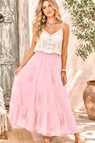 Mylene Hand Embroidered Maxi Skirt Peach