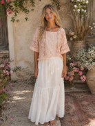 Thelma Embroidered Maxi Skirt With Adjustable Drawstring Natural