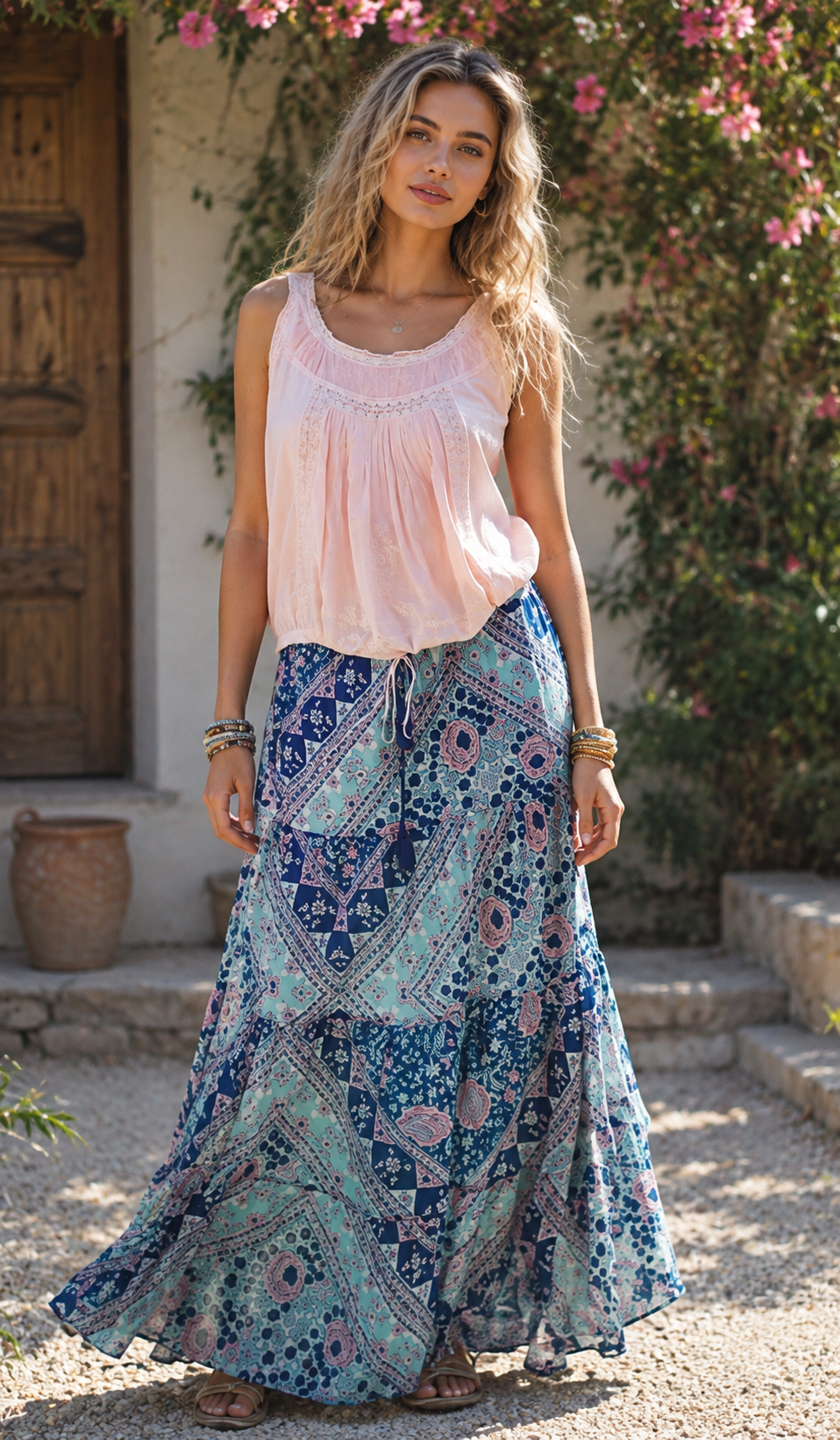 Audrey Printed Maxi Skirt Patchwork Blue