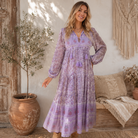 Kayla Printed Long Dress With Tassels Lilac M