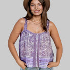 Ashley Printed Sleeveless Top With Lace Lilac