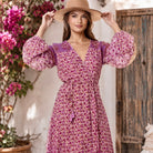 Naomi Printed Maxi Wrap Dress Long Sleeves Pink