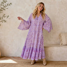 Audrey Printed Maxi Dress With Butterfly Sleeves Lilac