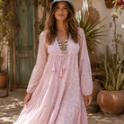 Kayla Printed Long Dress With Tassels Vintage Pink