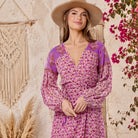 Naomi Printed Maxi Wrap Dress Long Sleeves Pink
