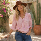 Karma Printed Blouse Long Sleeves With Tassels Vintage Pink