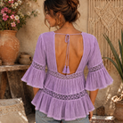 Louise Short Sleeves Blouse With Lace Purple