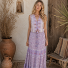 Roxane Printed Maxi Skirt with Adjustable Drawstrings Lilac