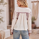 Isabella Embroidered Blouse Natural/ Red