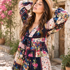 Luana Printed Blouse Long Sleeves and With Tassels Patchwork Black