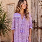 Romy Printed Midi Dress Long Sleeves and Side Pockets Lilac
