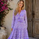 Kayla Printed Long Dress With Tassels Lilac