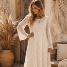 Ibiza Lace Maxi Dress or Duster With Long Sleeves Natural
