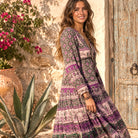 Luna Printed Long Dress With Tassels Green/Purple With Silver Lurex M
