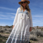 Kayla Printed Long Dress With Tassels Natural/Blue ML