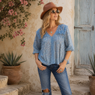 Kelly Printed Blouse Short Sleeves With Lace Liberty Blue