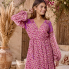Naomi Printed Maxi Wrap Dress Long Sleeves Pink