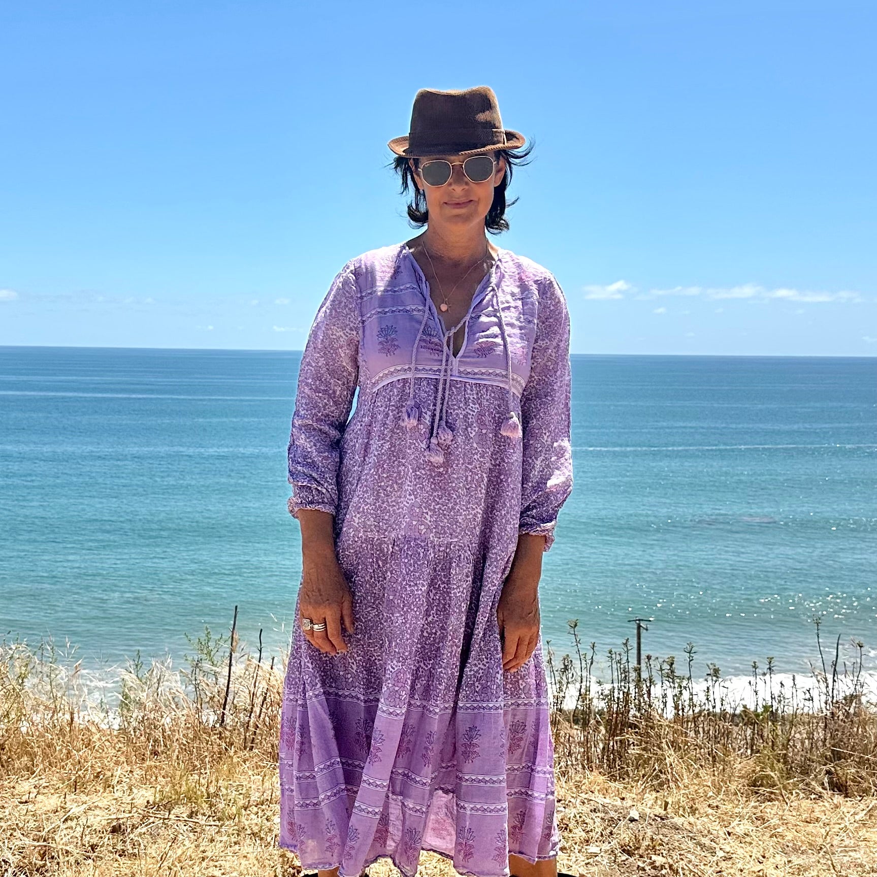 Kayla Printed Long Dress With Tassels Lilac S/M